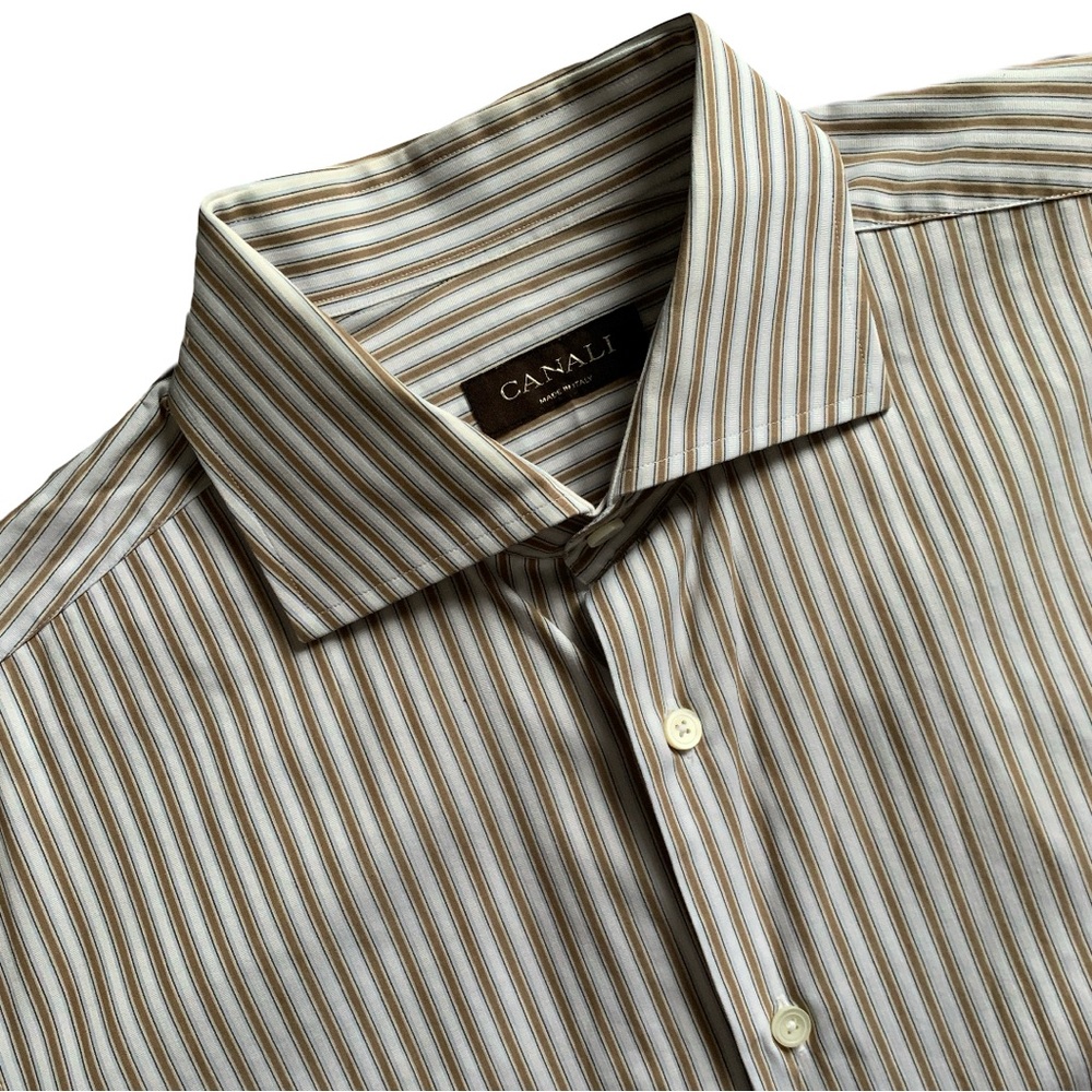 Canali Striped French Cuffed Long Sleeve Dress Shirt Size 16.5